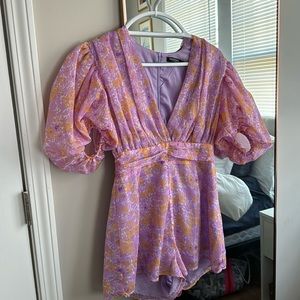 PURPLE AND ORANGE FLORAL ROMPER